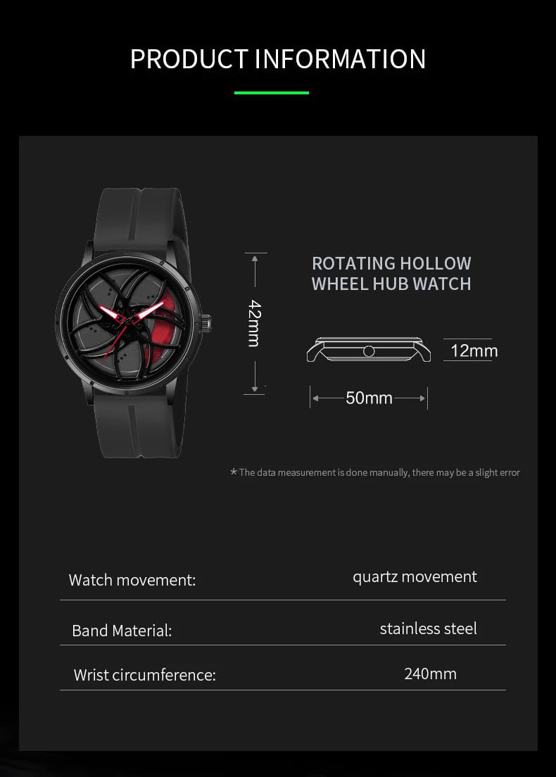 Shocknshop RevolveX Rotating Hollow Wheel Hub Creative Fashion Analog Silicone Magnetic Strap Wrist Watch for Men Boys -WCH366