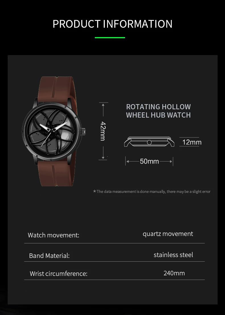 Shocknshop RevolveX Rotating Hollow Wheel Hub Creative Fashion Analog Silicone Magnetic Strap Wrist Watch for Men Boys -WCH366