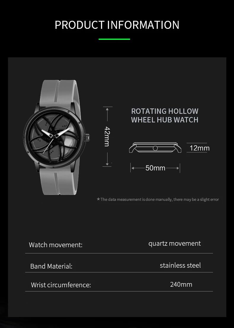 Shocknshop RevolveX Rotating Hollow Wheel Hub Creative Fashion Analog Silicone Magnetic Strap Wrist Watch for Men Boys -WCH366