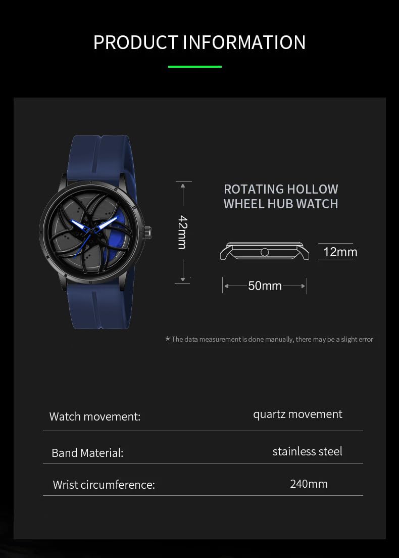 Shocknshop RevolveX Rotating Hollow Wheel Hub Creative Fashion Analog Silicone Magnetic Strap Wrist Watch for Men Boys -WCH366