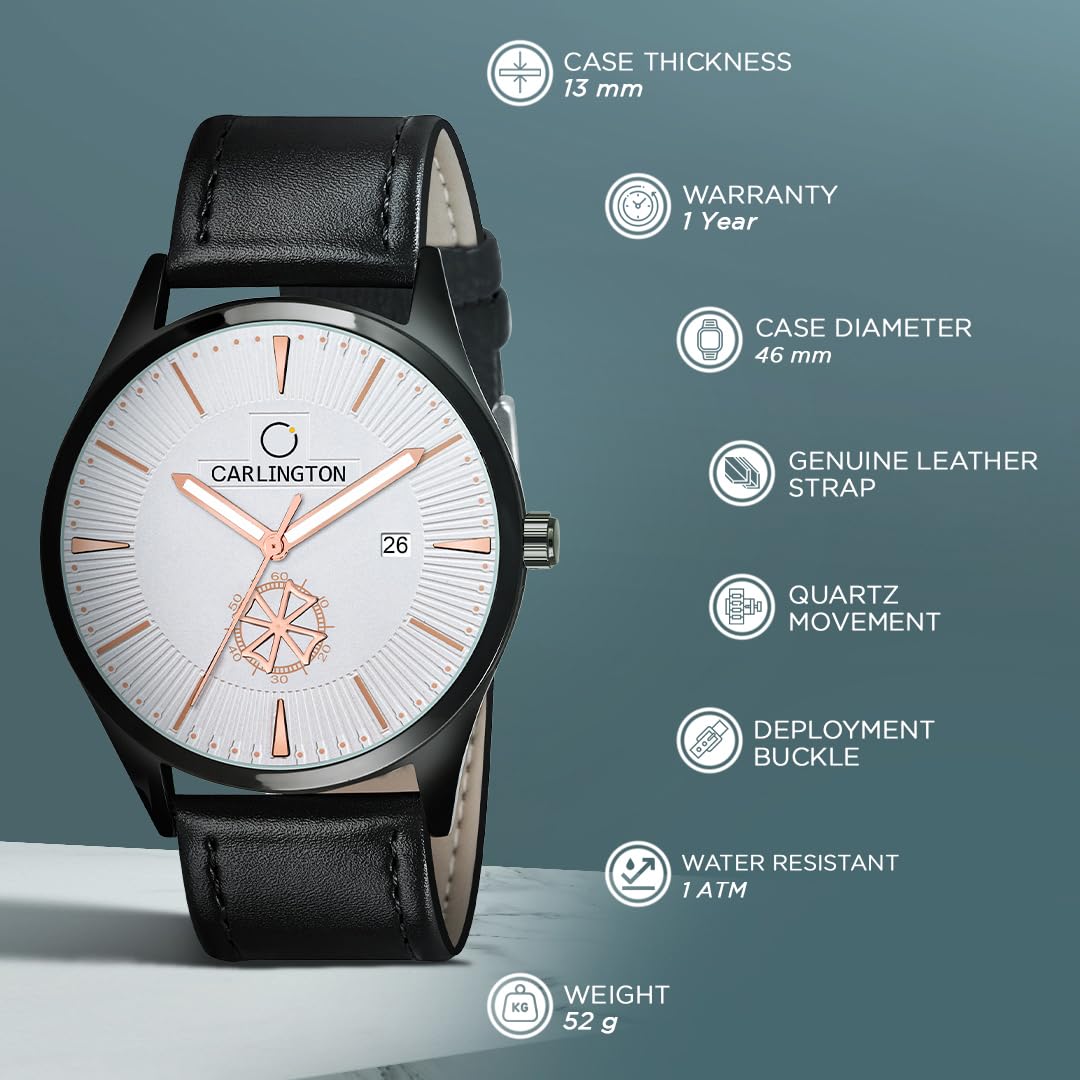 Carlington Analog Watches for Men with Leather Strap - CT 1020