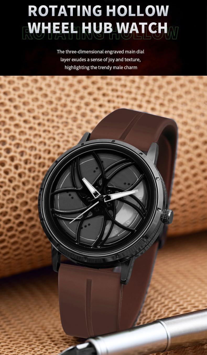 Shocknshop RevolveX Rotating Hollow Wheel Hub Creative Fashion Analog Silicone Magnetic Strap Wrist Watch for Men Boys -WCH366
