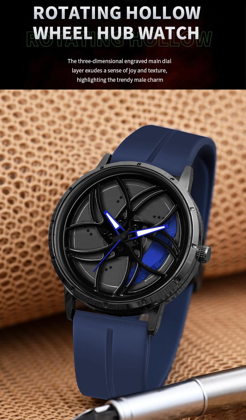 Shocknshop RevolveX Rotating Hollow Wheel Hub Creative Fashion Analog Silicone Magnetic Strap Wrist Watch for Men Boys -WCH366