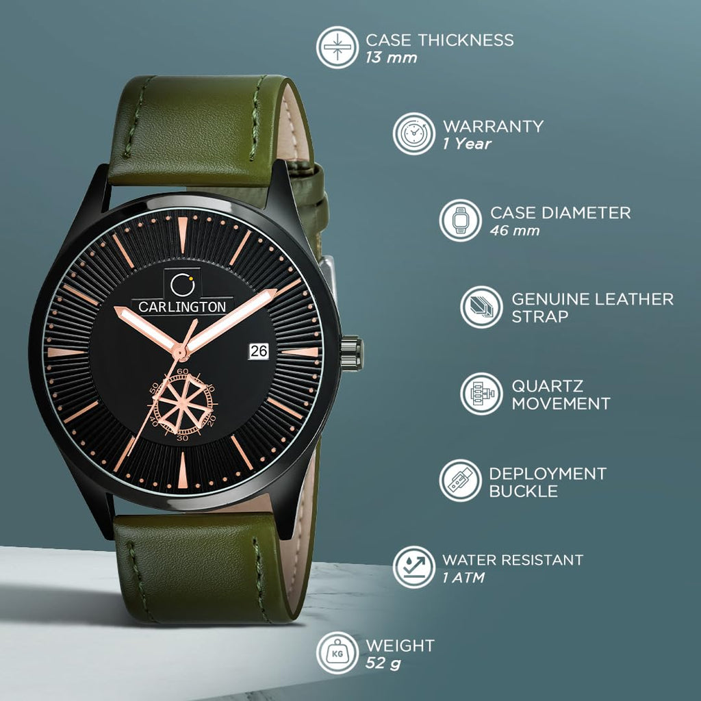 Carlington Analog Watches for Men with Leather Strap - CT 1020