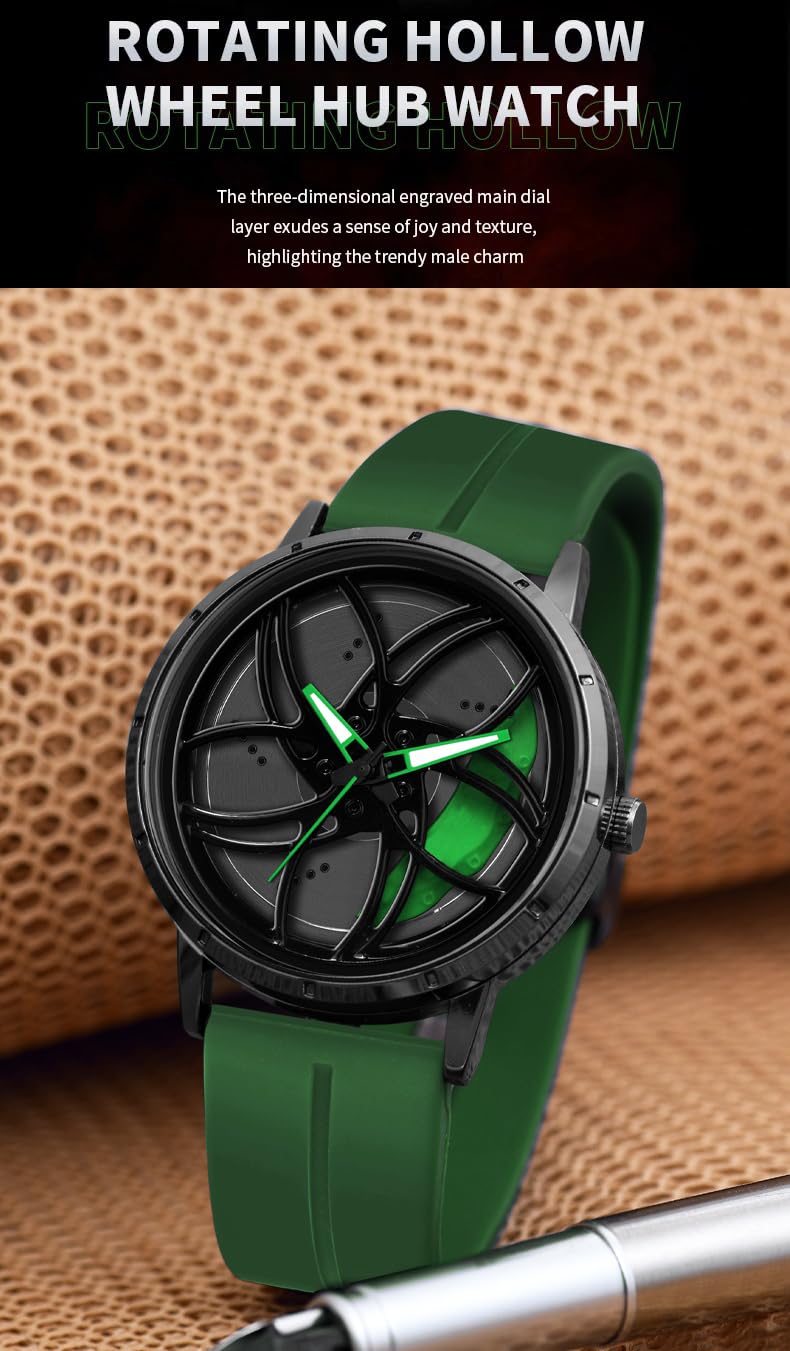 Shocknshop RevolveX Rotating Hollow Wheel Hub Creative Fashion Analog Silicone Magnetic Strap Wrist Watch for Men Boys -WCH366