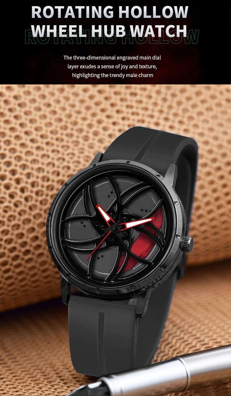 Shocknshop RevolveX Rotating Hollow Wheel Hub Creative Fashion Analog Silicone Magnetic Strap Wrist Watch for Men Boys -WCH366