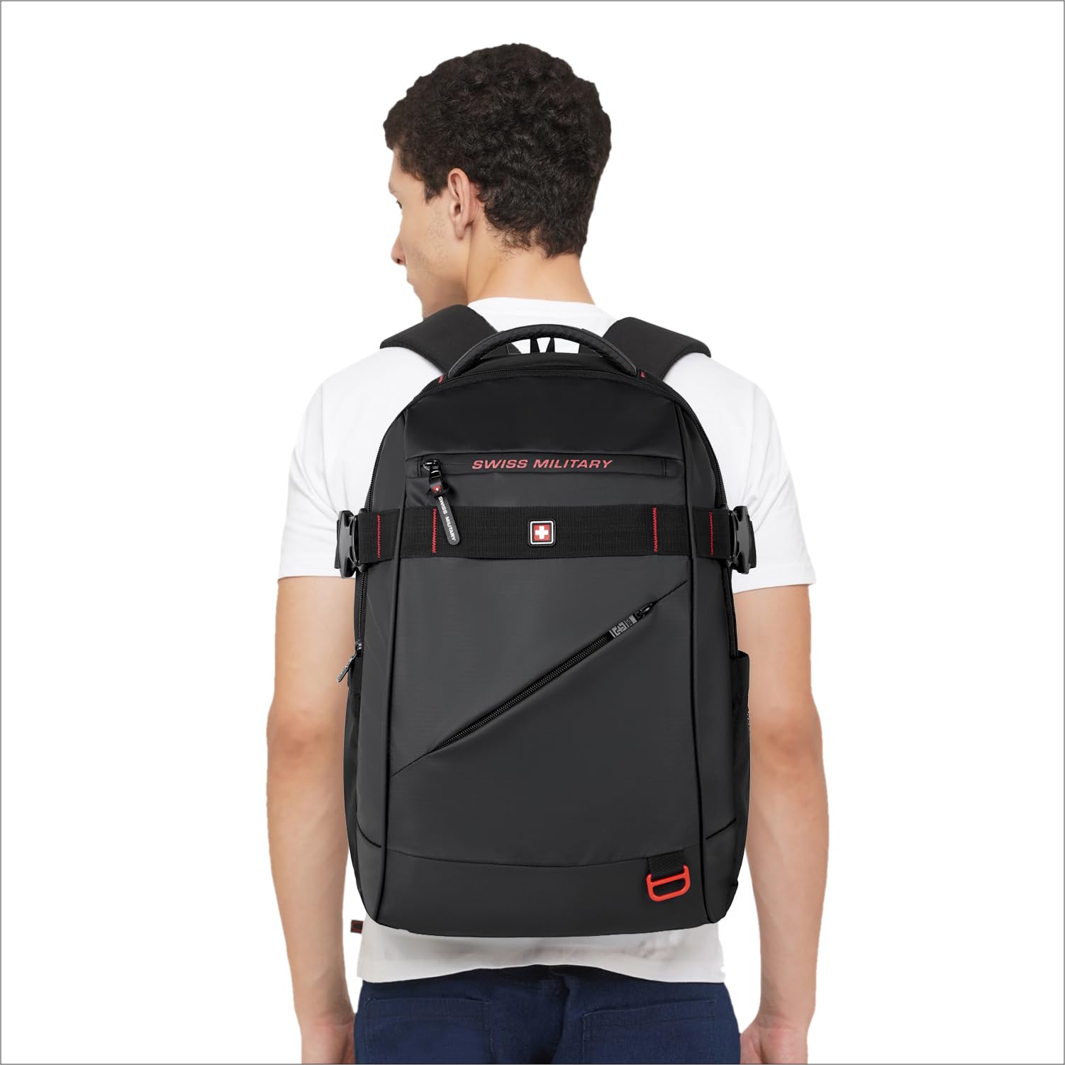 SWISS MILITARY 30L Unisex Laptop Travel Backpack for 15.6-Inch Laptops – with Luggage Strap, Detachable Key Ring, Anti-Theft Pocket, Expandable Bottle Pocket for Office and College Use