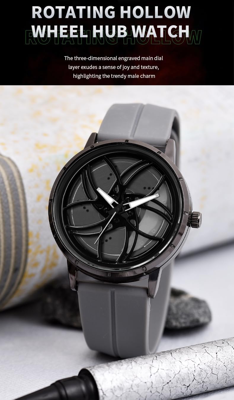 Shocknshop RevolveX Rotating Hollow Wheel Hub Creative Fashion Analog Silicone Magnetic Strap Wrist Watch for Men Boys -WCH366