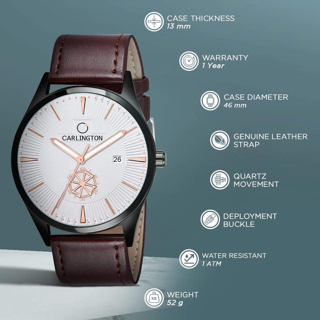 Carlington Analog Watches for Men with Leather Strap - CT 1020