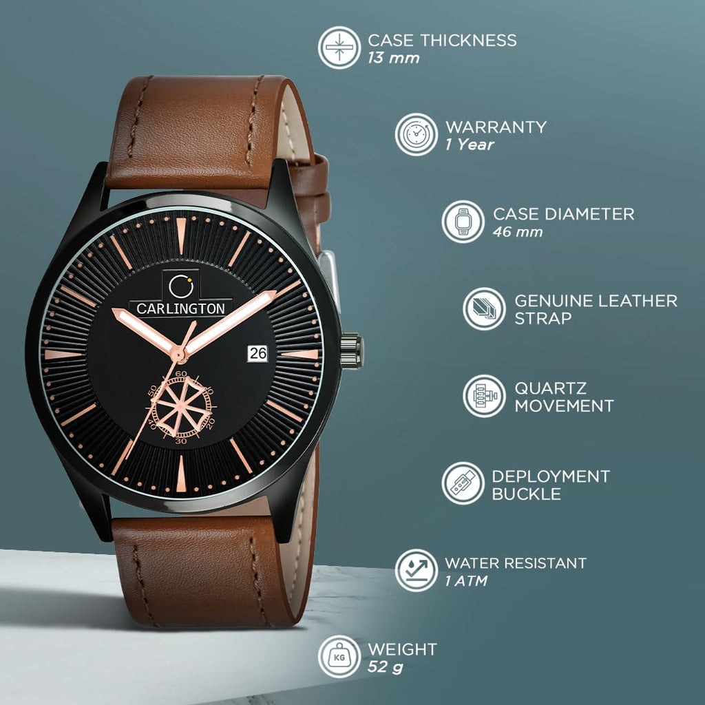Carlington Analog Watches for Men with Leather Strap - CT 1020