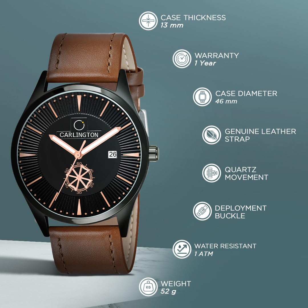 Carlington Analog Watches for Men with Leather Strap - CT 1020