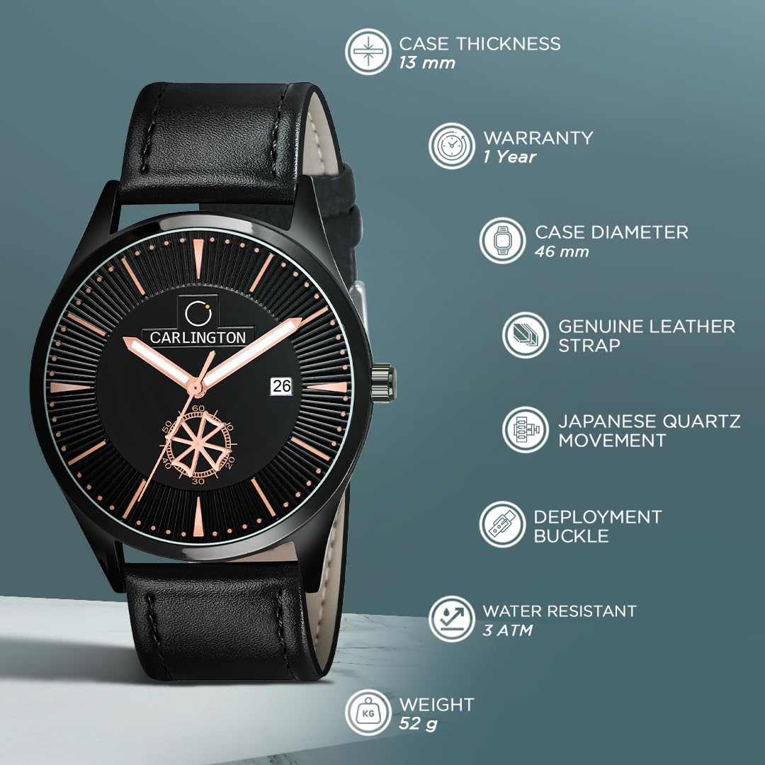 Carlington Analog Watches for Men with Leather Strap - CT 1020