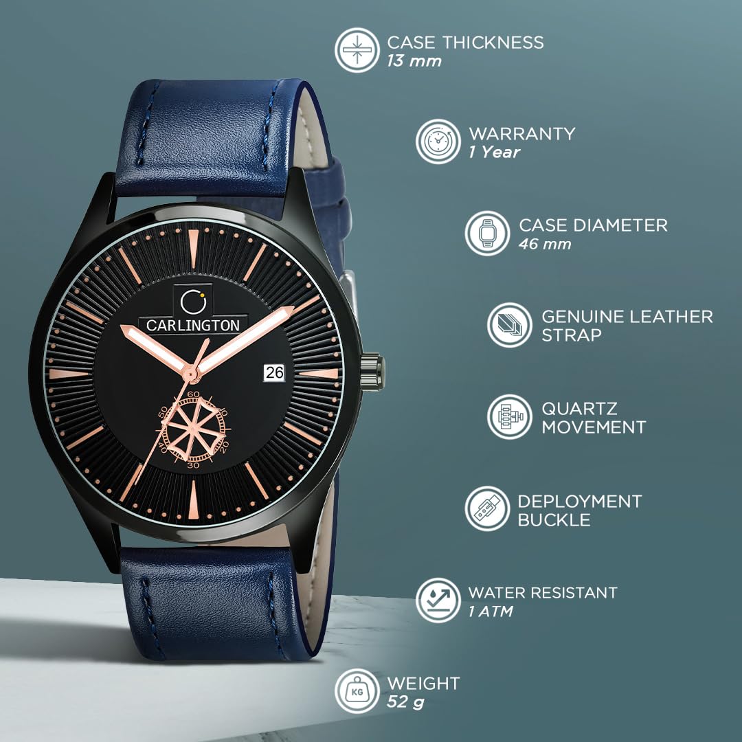 Carlington Analog Watches for Men with Leather Strap - CT 1020