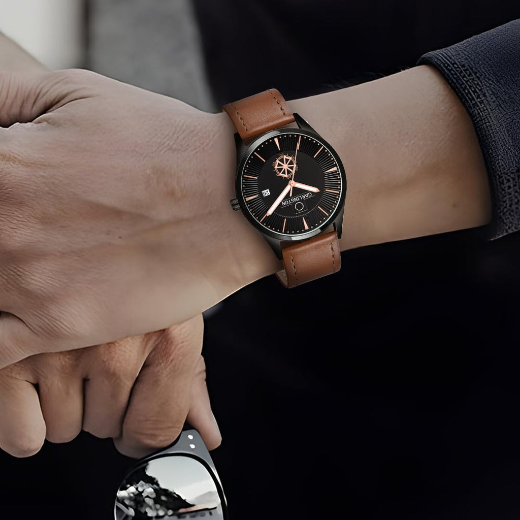 Carlington Analog Watches for Men with Leather Strap - CT 1020