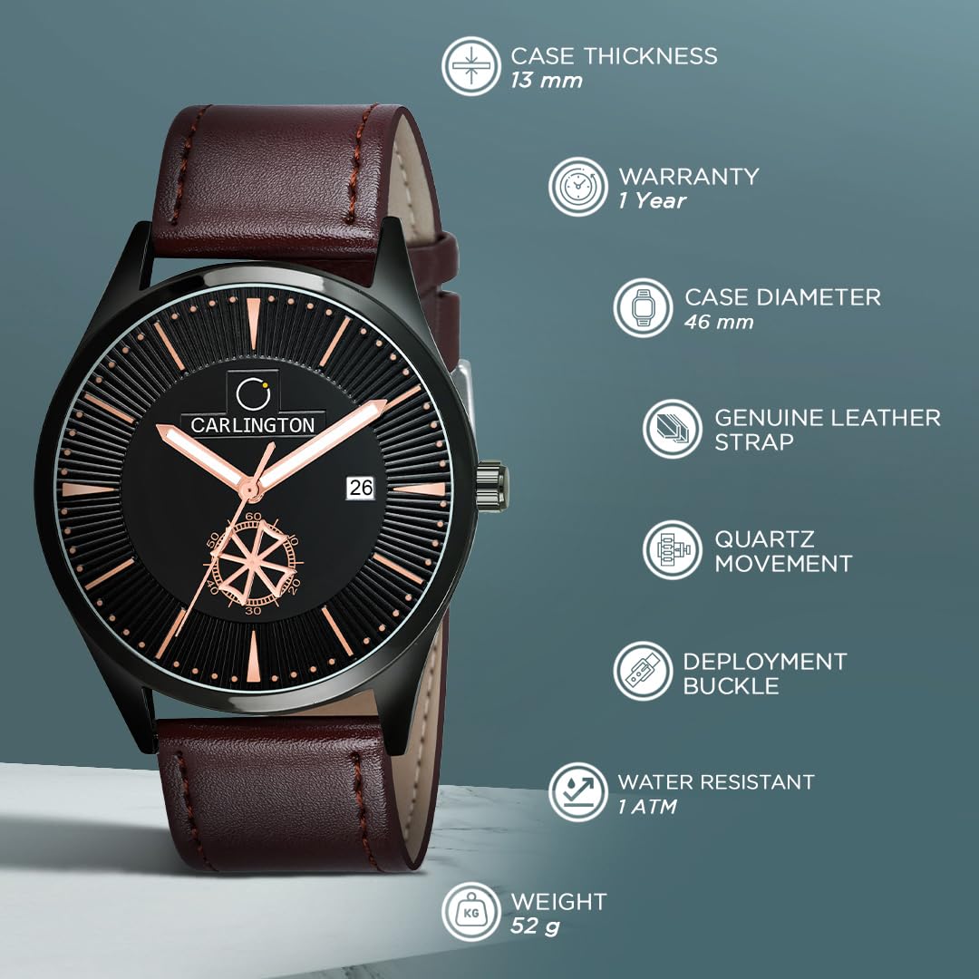 Carlington Analog Watches for Men with Leather Strap - CT 1020