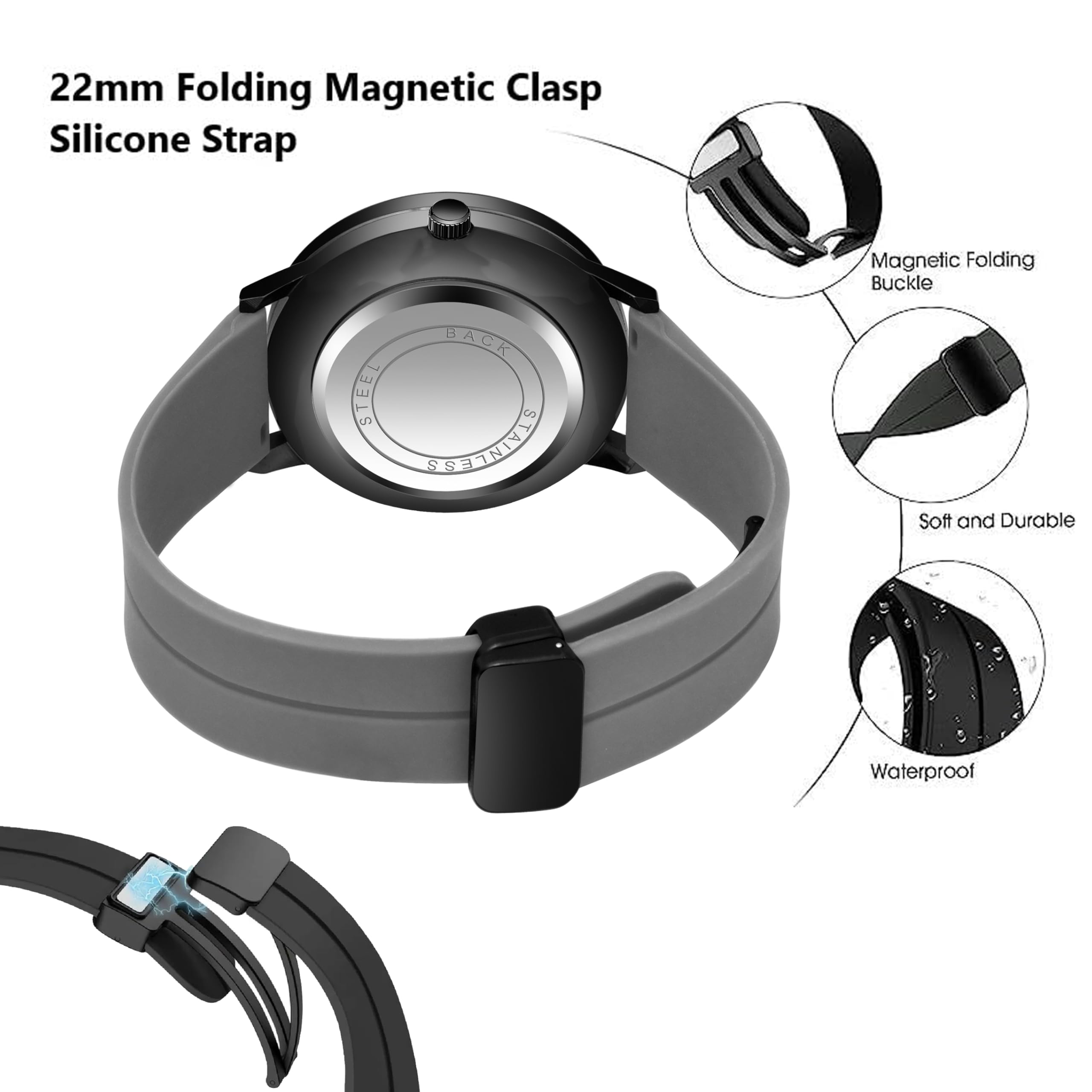 Shocknshop RevolveX Rotating Hollow Wheel Hub Creative Fashion Analog Silicone Magnetic Strap Wrist Watch for Men Boys -WCH366