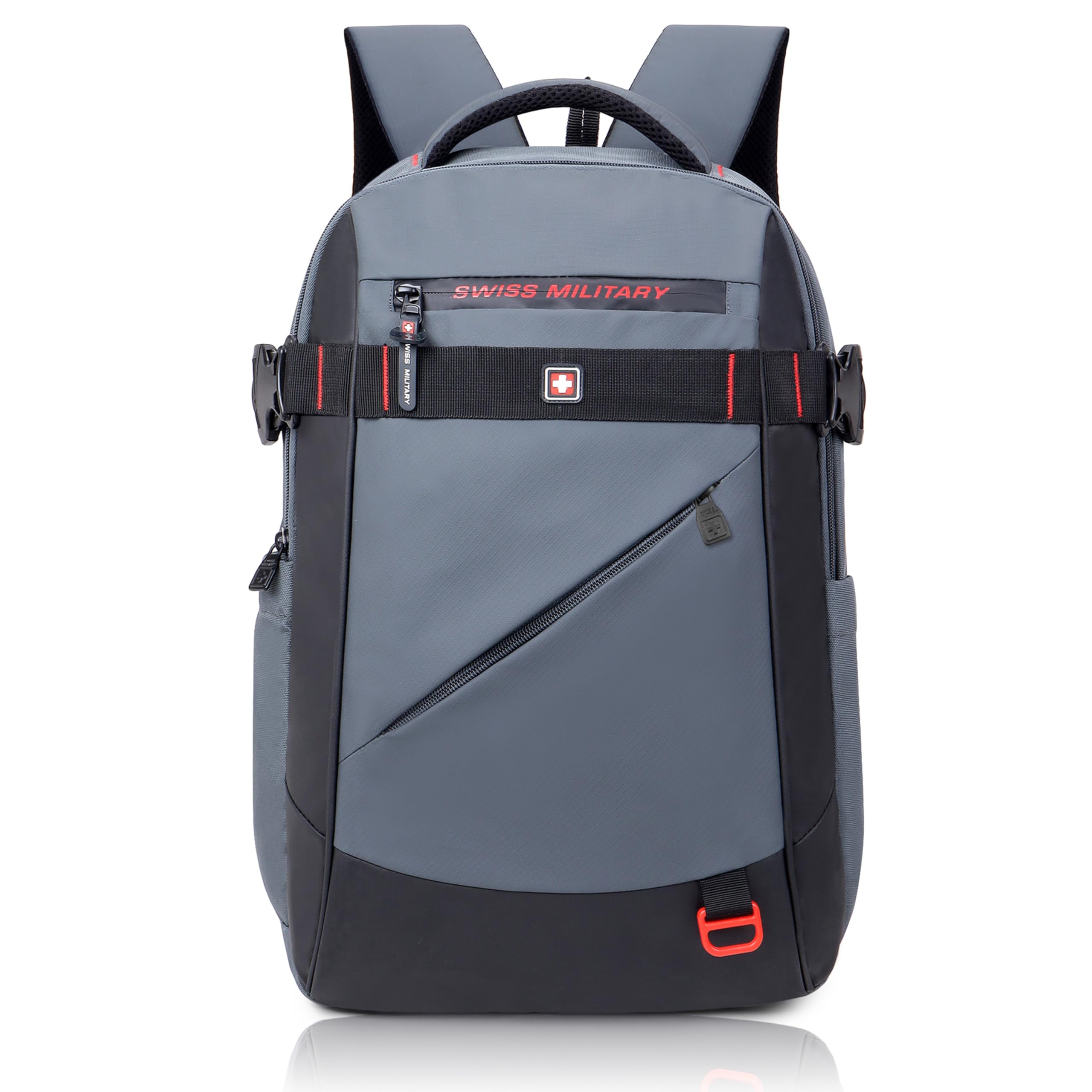 SWISS MILITARY 30L Unisex Laptop Travel Backpack for 15.6-Inch Laptops – with Luggage Strap, Detachable Key Ring, Anti-Theft Pocket, Expandable Bottle Pocket for Office and College Use