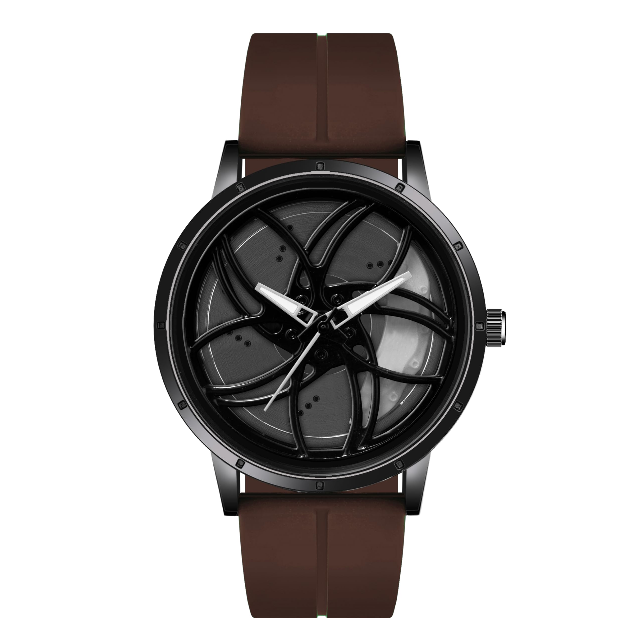 Shocknshop RevolveX Rotating Hollow Wheel Hub Creative Fashion Analog Silicone Magnetic Strap Wrist Watch for Men Boys -WCH366