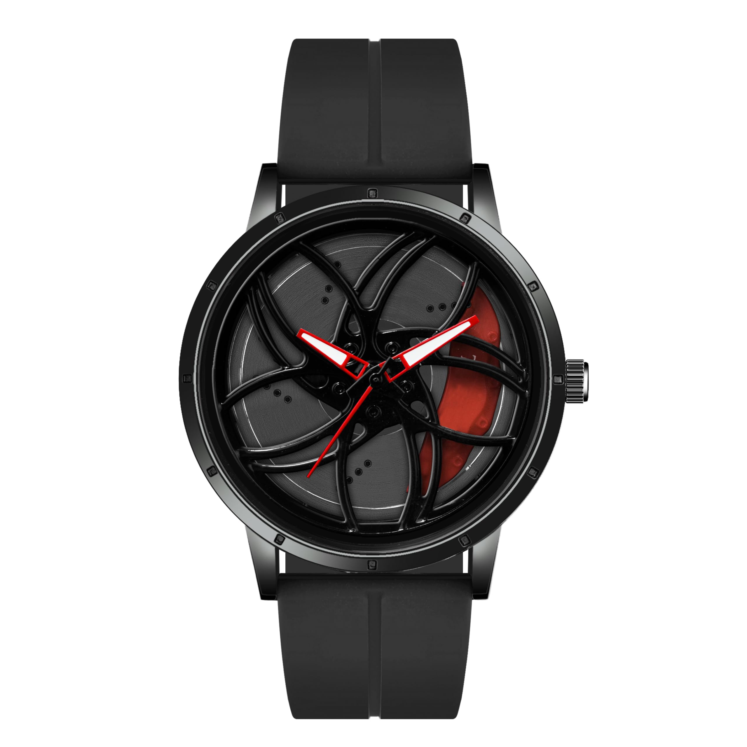 Shocknshop RevolveX Rotating Hollow Wheel Hub Creative Fashion Analog Silicone Magnetic Strap Wrist Watch for Men Boys -WCH366