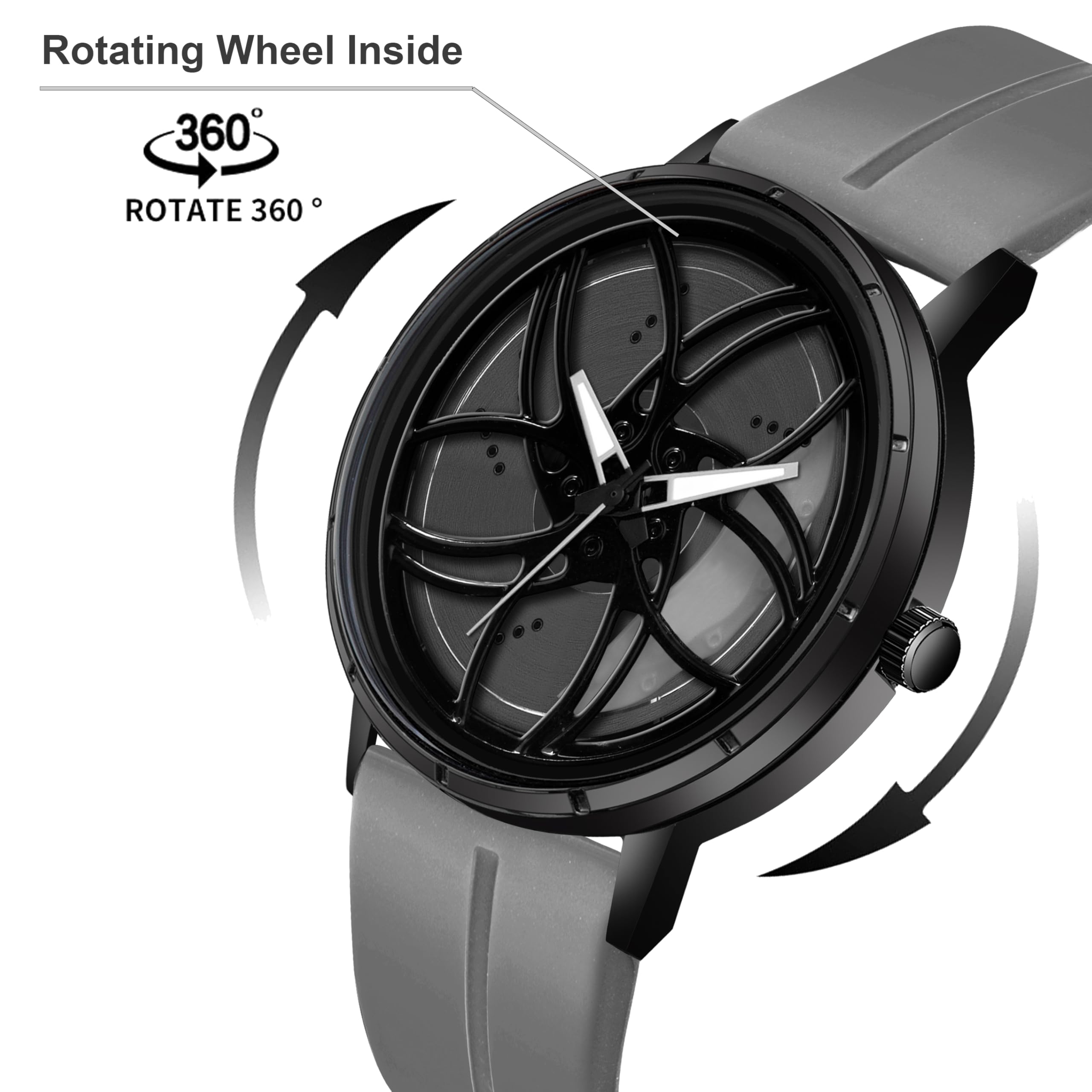 Shocknshop RevolveX Rotating Hollow Wheel Hub Creative Fashion Analog Silicone Magnetic Strap Wrist Watch for Men Boys -WCH366