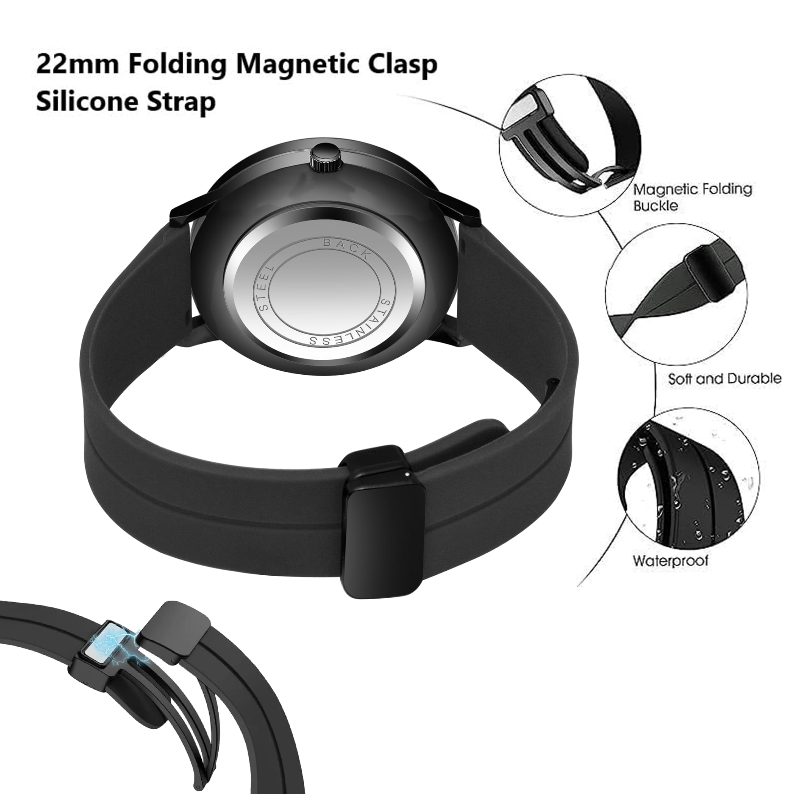 Shocknshop RevolveX Rotating Hollow Wheel Hub Creative Fashion Analog Silicone Magnetic Strap Wrist Watch for Men Boys -WCH366