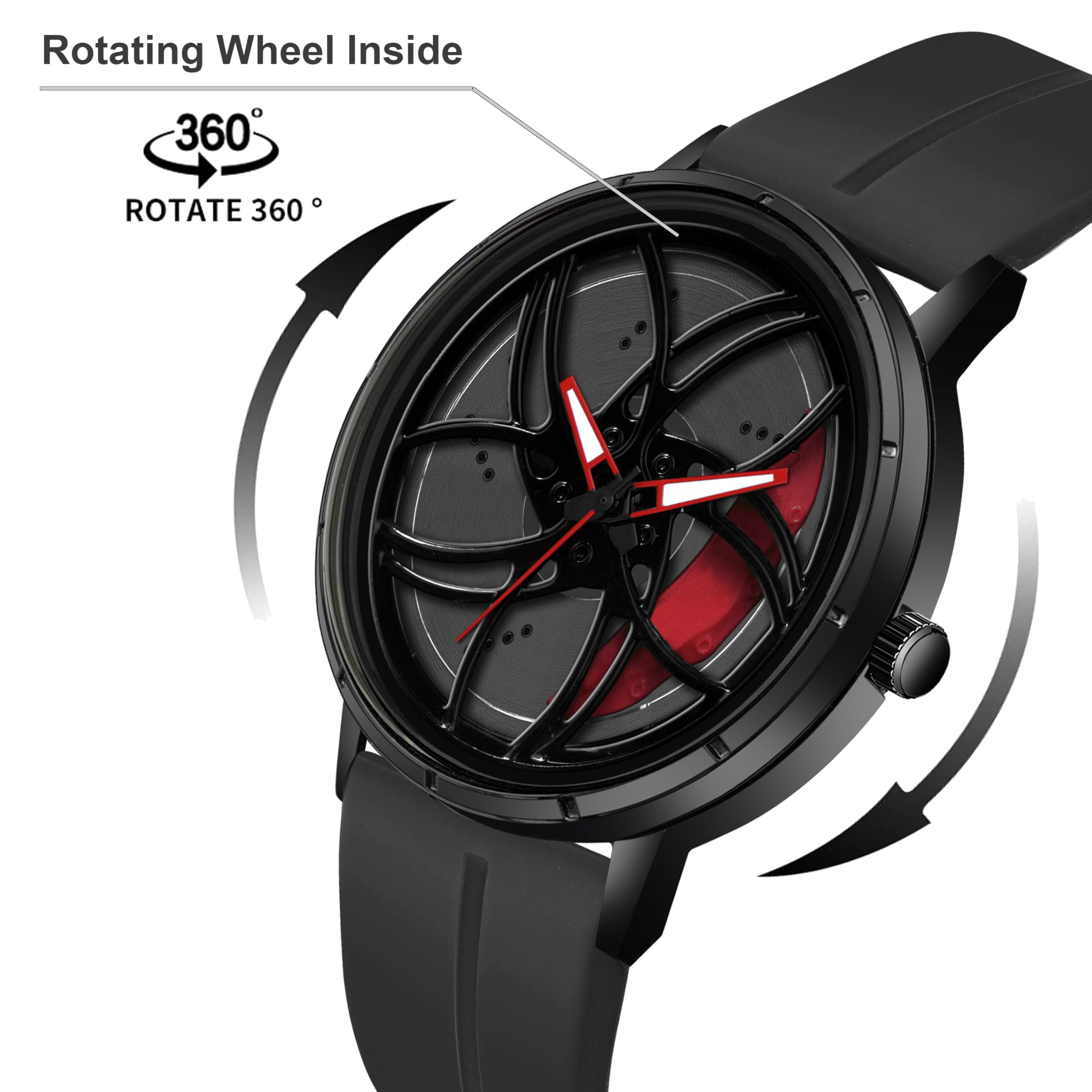 Shocknshop RevolveX Rotating Hollow Wheel Hub Creative Fashion Analog Silicone Magnetic Strap Wrist Watch for Men Boys -WCH366
