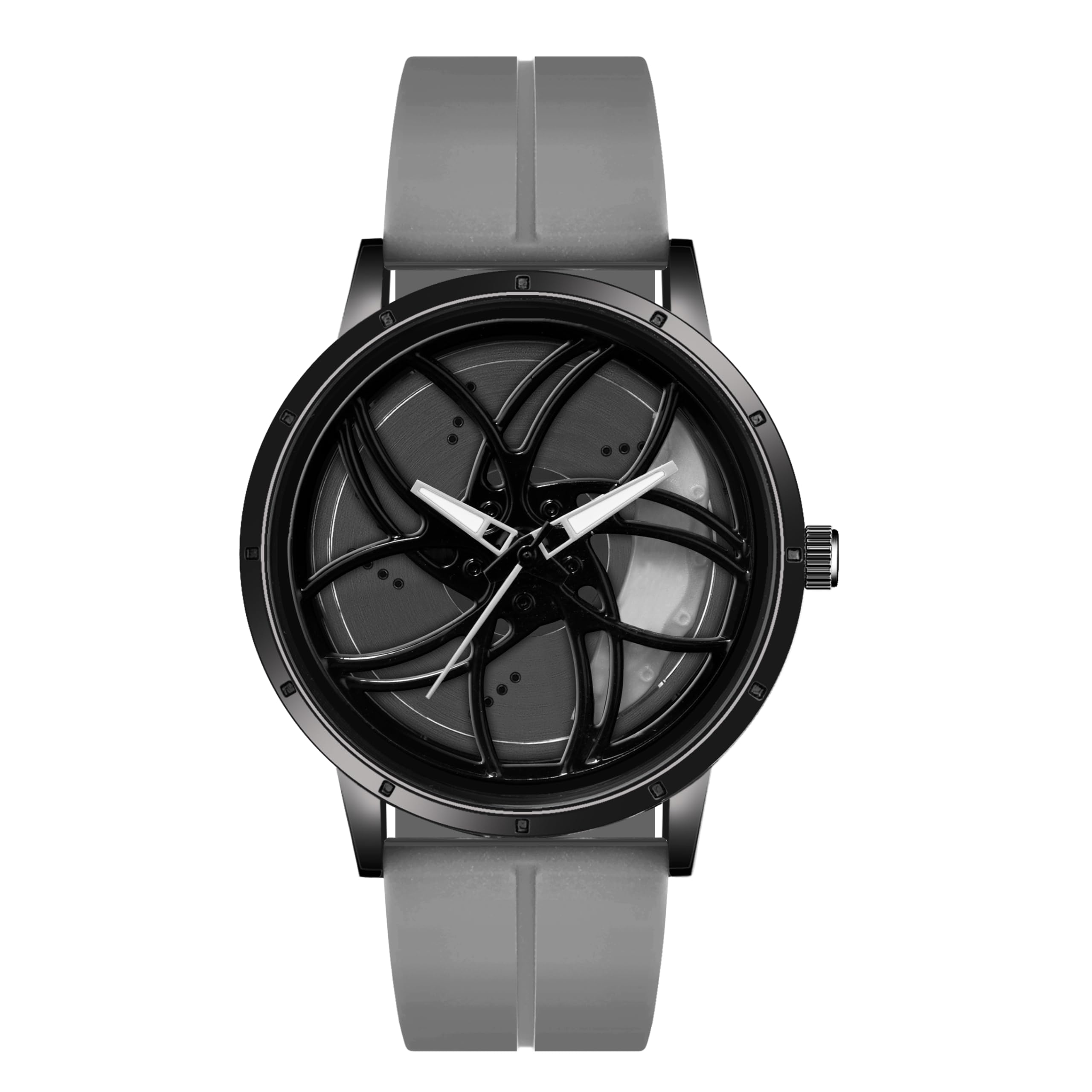 Shocknshop RevolveX Rotating Hollow Wheel Hub Creative Fashion Analog Silicone Magnetic Strap Wrist Watch for Men Boys -WCH366