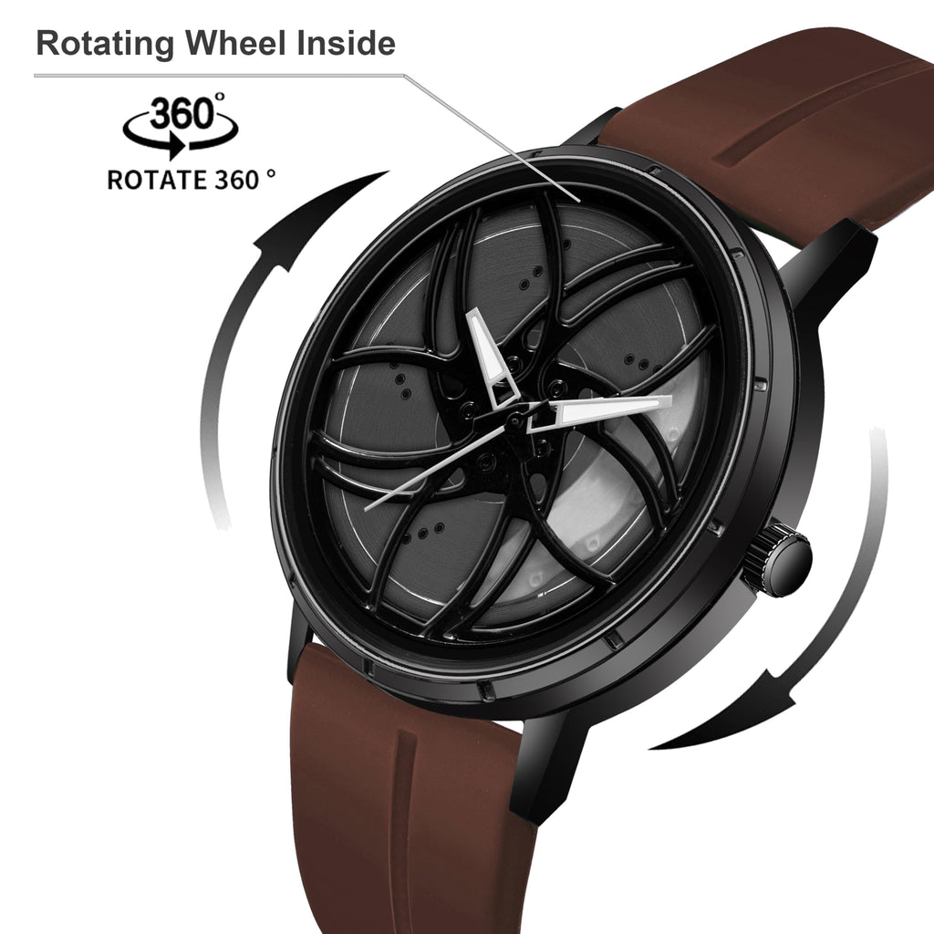 Shocknshop RevolveX Rotating Hollow Wheel Hub Creative Fashion Analog Silicone Magnetic Strap Wrist Watch for Men Boys -WCH366