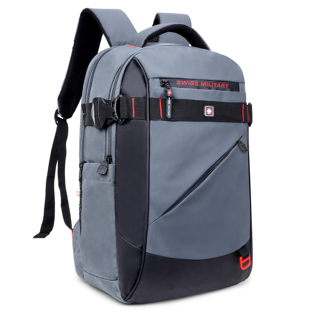 SWISS MILITARY 30L Unisex Laptop Travel Backpack for 15.6-Inch Laptops – with Luggage Strap, Detachable Key Ring, Anti-Theft Pocket, Expandable Bottle Pocket for Office and College Use