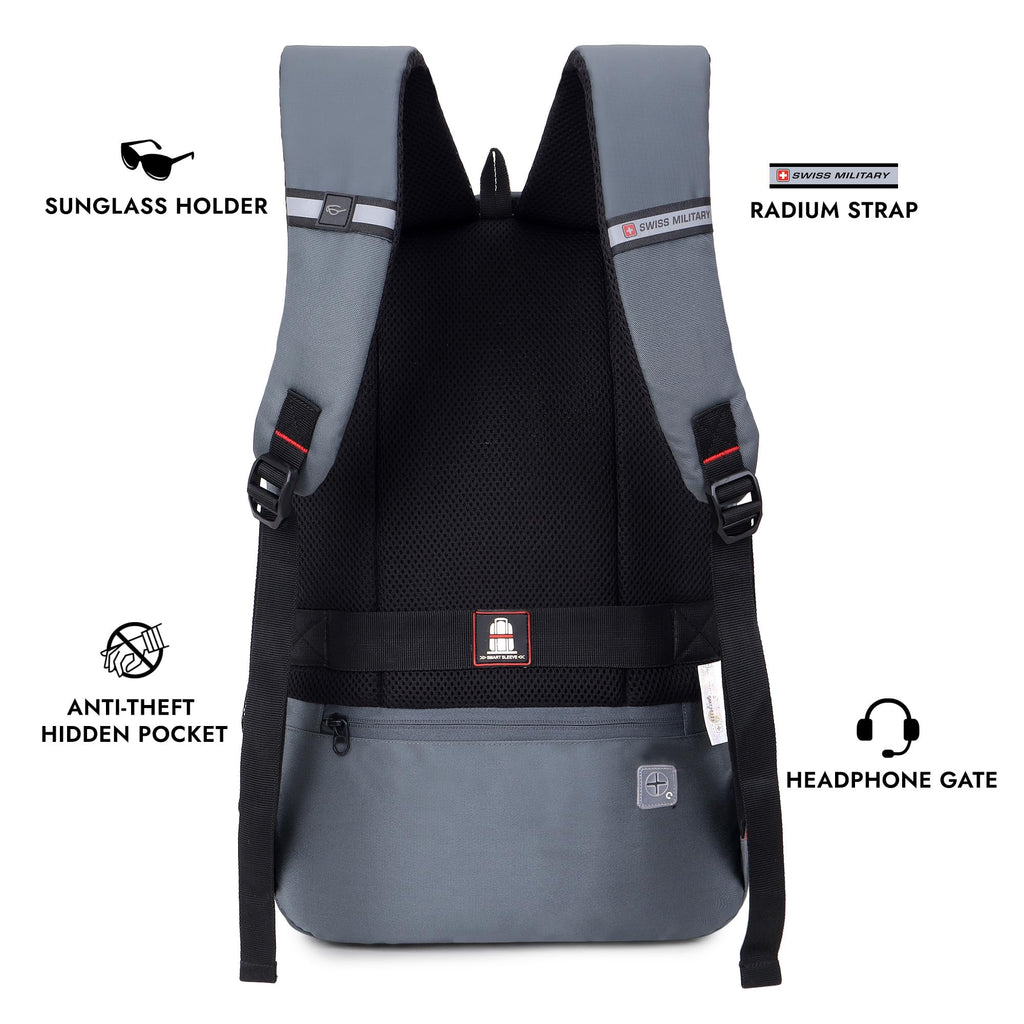 SWISS MILITARY 30L Unisex Laptop Travel Backpack for 15.6-Inch Laptops – with Luggage Strap, Detachable Key Ring, Anti-Theft Pocket, Expandable Bottle Pocket for Office and College Use