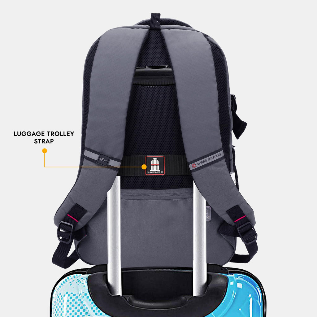 SWISS MILITARY 30L Unisex Laptop Travel Backpack for 15.6-Inch Laptops – with Luggage Strap, Detachable Key Ring, Anti-Theft Pocket, Expandable Bottle Pocket for Office and College Use